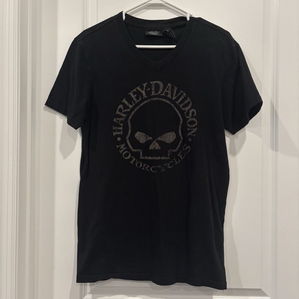 Harley Davidson Men's Willie G Skull V Neck Tee Black Medium